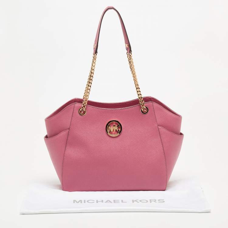 Pre Owned Michael Kors Pink Saffiano Leather Small Jet Set Travel Shoulder Bag