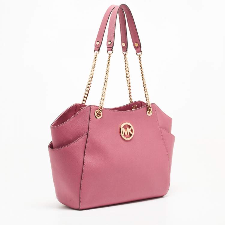 Pre Owned Michael Kors Pink Saffiano Leather Small Jet Set Travel Shoulder Bag