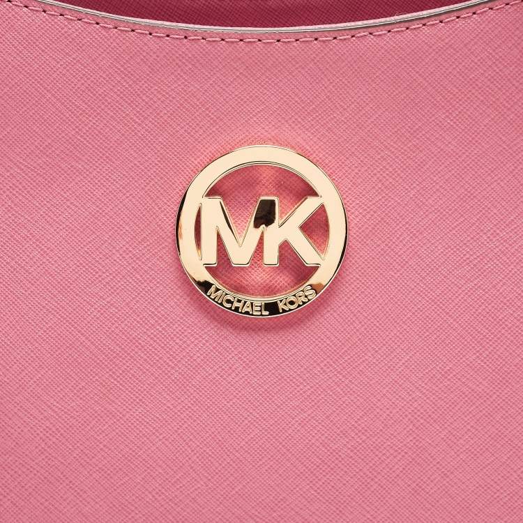 Pre Owned Michael Kors Pink Saffiano Leather Small Jet Set Travel Shoulder Bag