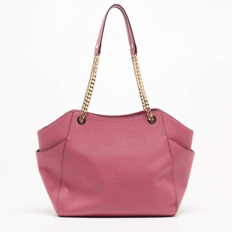 Pre Owned Michael Kors Pink Saffiano Leather Small Jet Set Travel Shoulder Bag