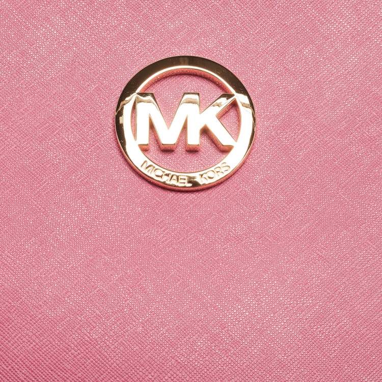 Pre Owned Michael Kors Pink Saffiano Leather Small Jet Set Travel Shoulder Bag