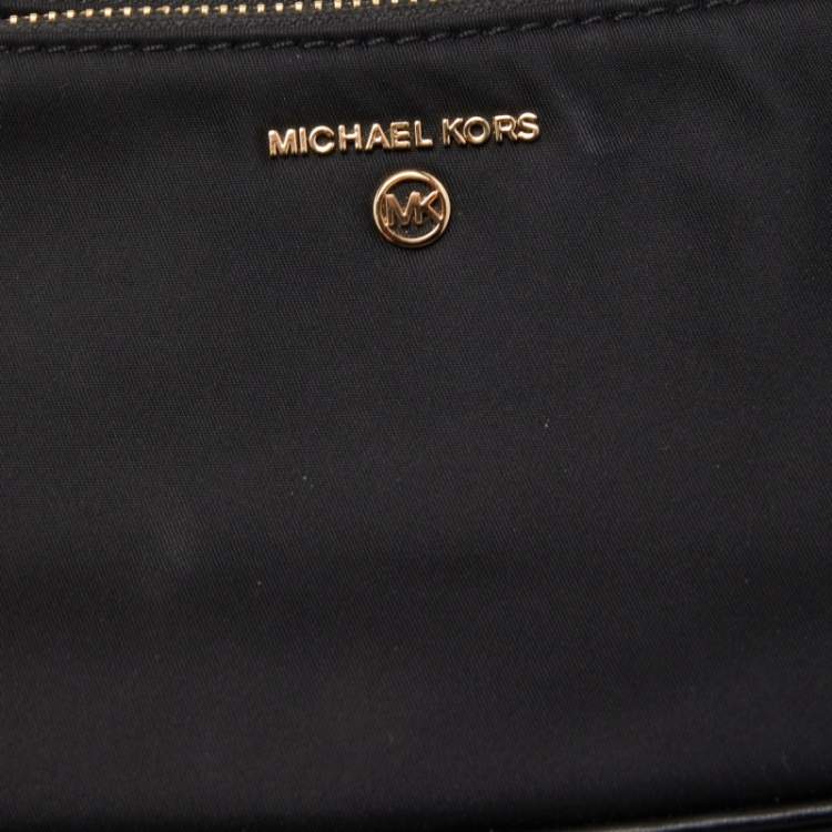 Pre Owned Michael Kors Black/Brown Coated Canvas and Nylon Gabardine Crossbody Bag