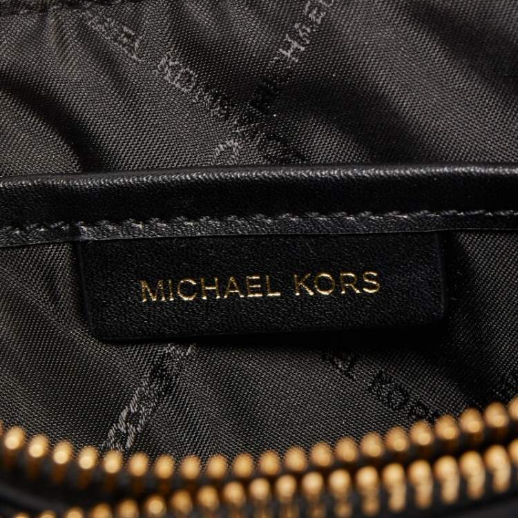 Pre Owned Michael Kors Black/Brown Coated Canvas and Nylon Gabardine Crossbody Bag