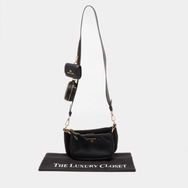 Pre Owned Michael Kors Black/Brown Coated Canvas and Nylon Gabardine Crossbody Bag