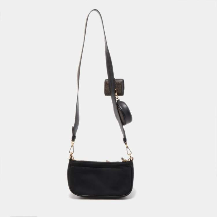 Pre Owned Michael Kors Black/Brown Coated Canvas and Nylon Gabardine Crossbody Bag
