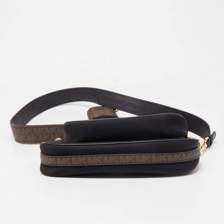 Pre Owned Michael Kors Black/Brown Coated Canvas and Nylon Gabardine Crossbody Bag
