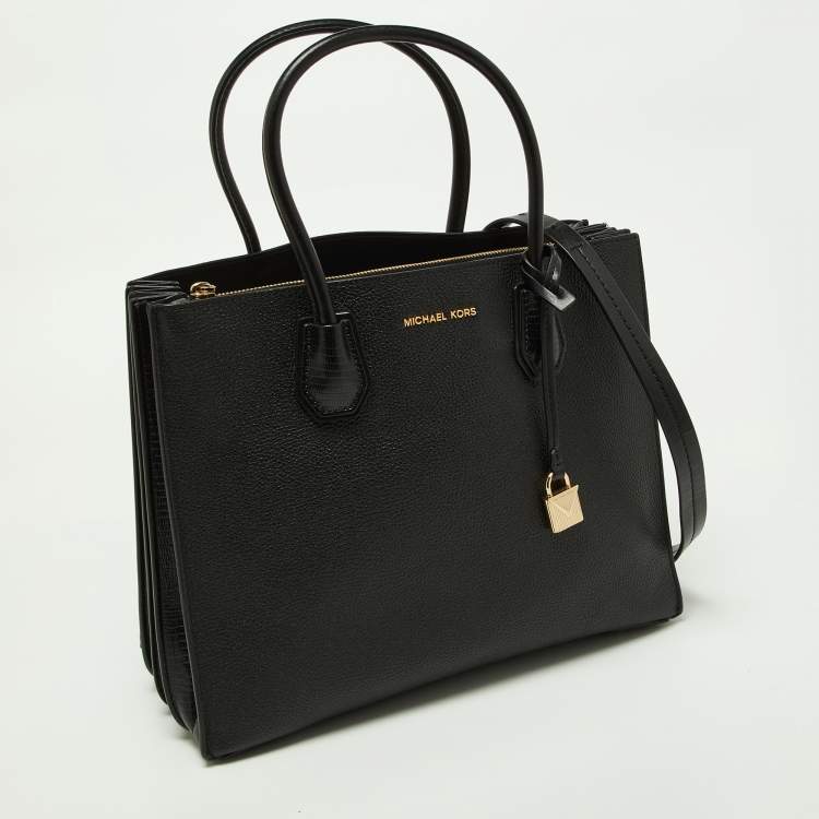 Pre Owned Michael Kors Black Grained Leather Large Mercer Tote