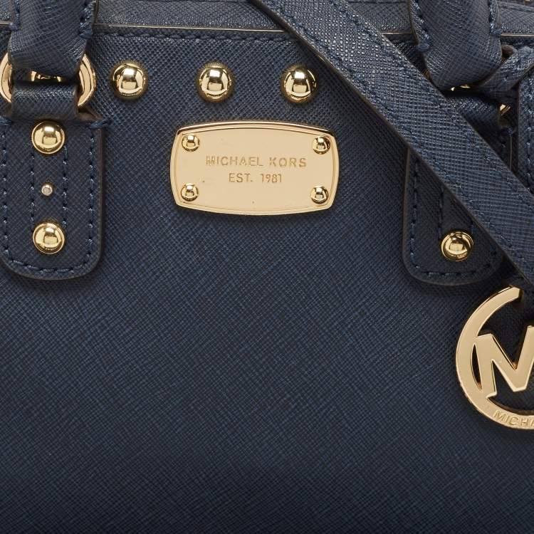 Pre Owned Michael Kors Navy Blue Saffiano Leather Mini Sandrine Satchel