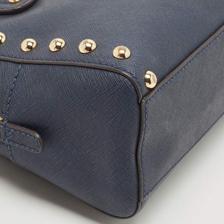 Pre Owned Michael Kors Navy Blue Saffiano Leather Mini Sandrine Satchel