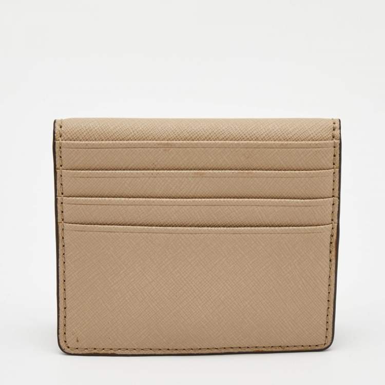 Pre Owned Michael Kors Beige Leather Bifold Card Holder