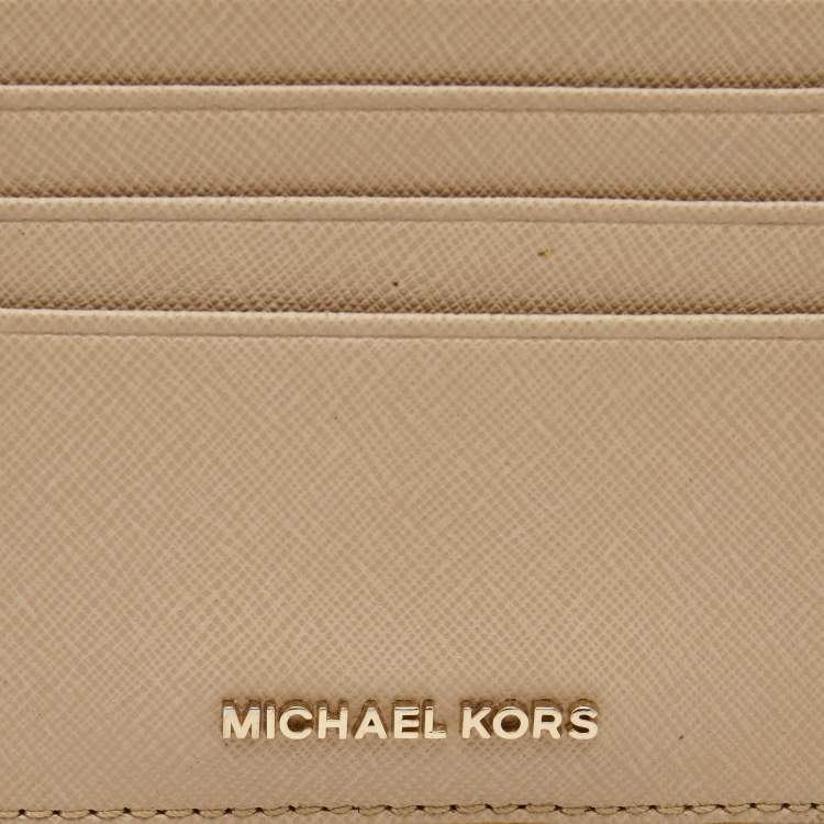 Pre Owned Michael Kors Beige Leather Bifold Card Holder