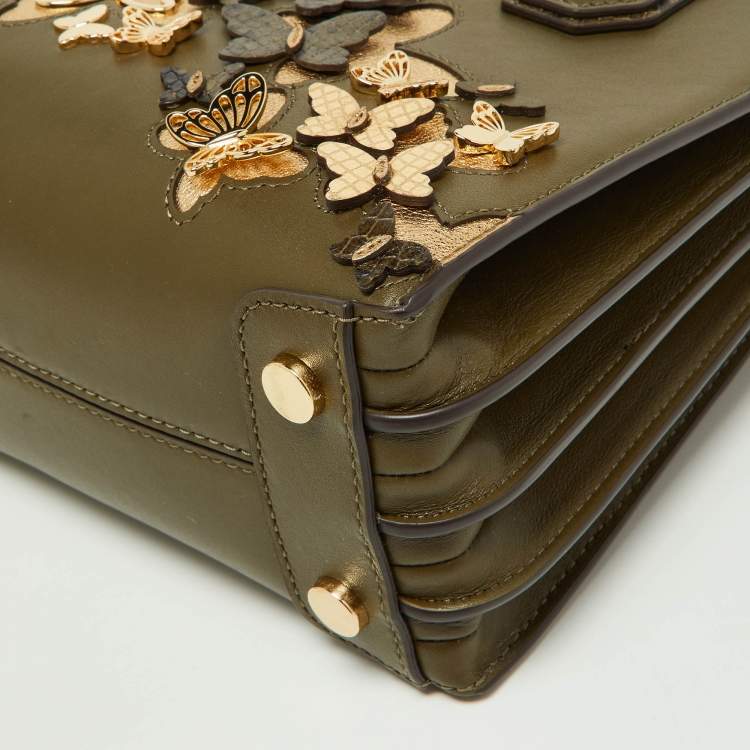 Pre Owned Michael Kors Olive Green Leather Mercer Tote