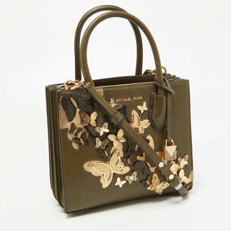 Pre Owned Michael Kors Olive Green Leather Mercer Tote