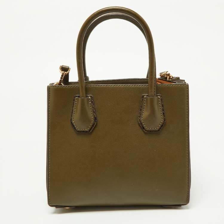 Pre Owned Michael Kors Olive Green Leather Mercer Tote