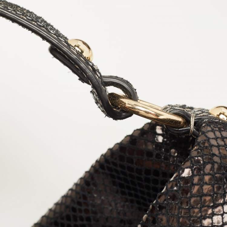 Pre Owned Michael Kors Black Snakeskin Embossed Leather Buckle Pocket Hobo