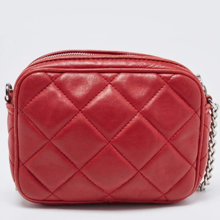 Pre Owned Michael Kors Red Quilted Leather Camera Shoulder Bag