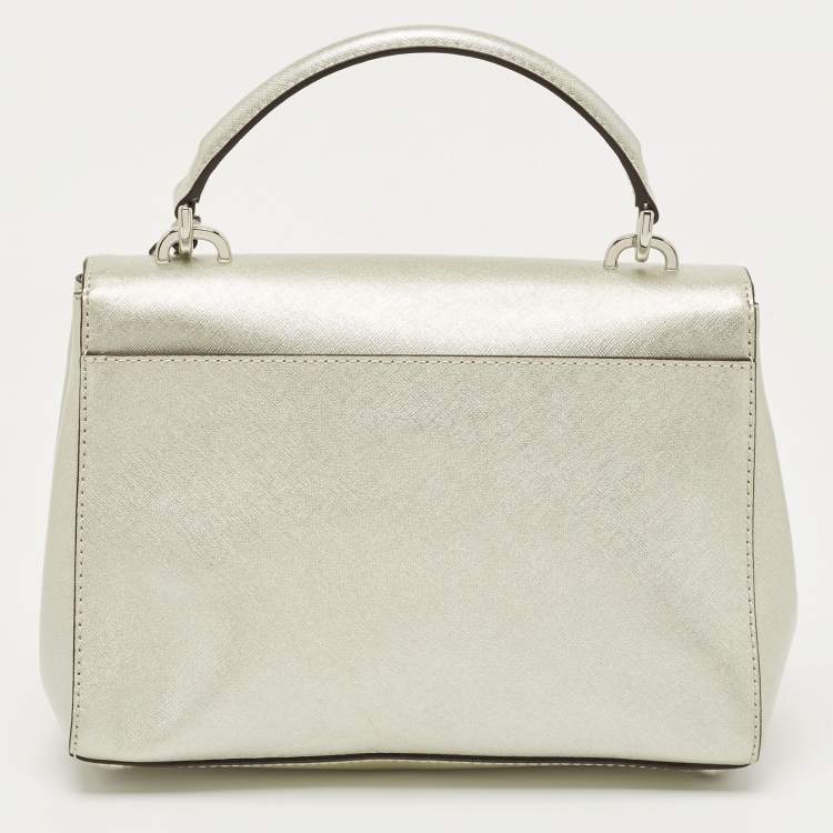 Pre Owned Michael Kors Silver Saffiano Leather Small Ava Top Handle Bag