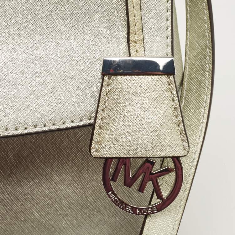 Pre Owned Michael Kors Silver Saffiano Leather Small Ava Top Handle Bag