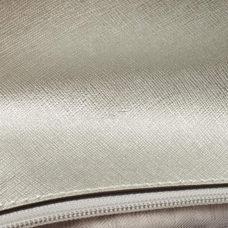 Pre Owned Michael Kors Silver Saffiano Leather Small Ava Top Handle Bag