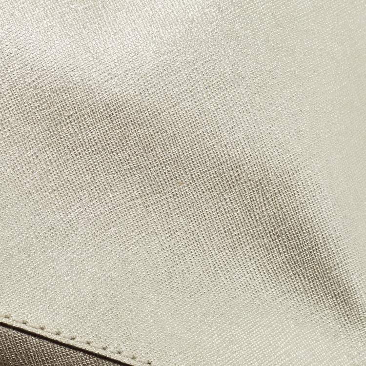 Pre Owned Michael Kors Silver Saffiano Leather Small Ava Top Handle Bag