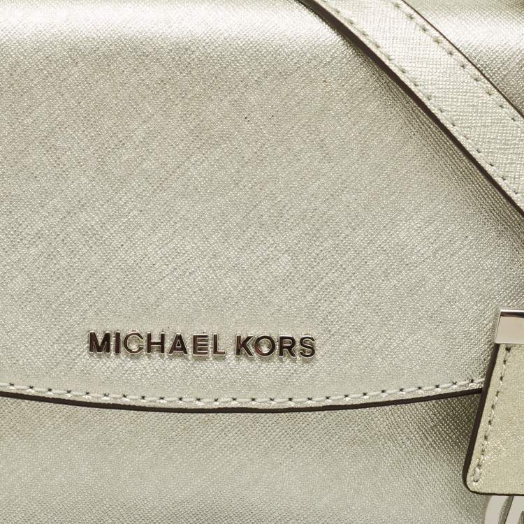 Pre Owned Michael Kors Silver Saffiano Leather Small Ava Top Handle Bag