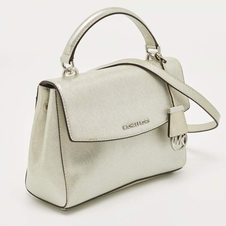 Pre Owned Michael Kors Silver Saffiano Leather Small Ava Top Handle Bag