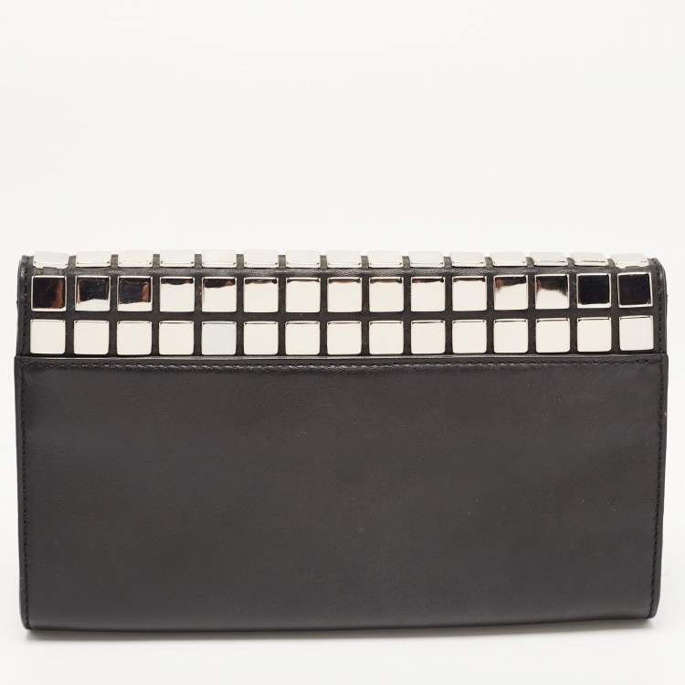 Pre Owned Michael Kors Black Leather Natalia Tile Studded Flap Clutch