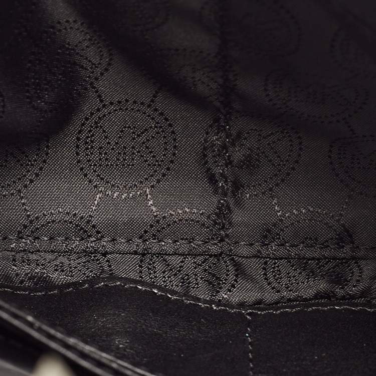 Pre Owned Michael Kors Black Leather Natalia Tile Studded Flap Clutch