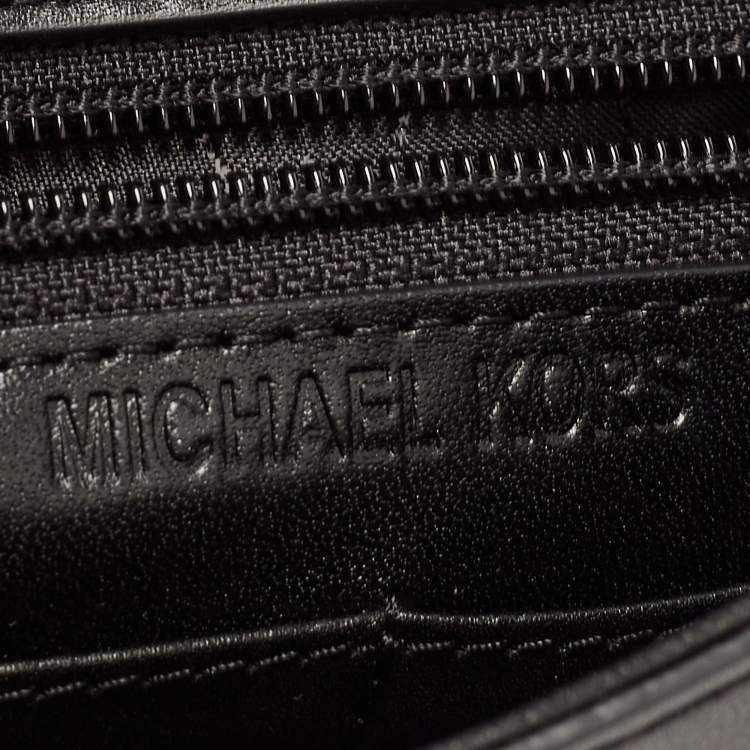 Pre Owned Michael Kors Black Leather Natalia Tile Studded Flap Clutch