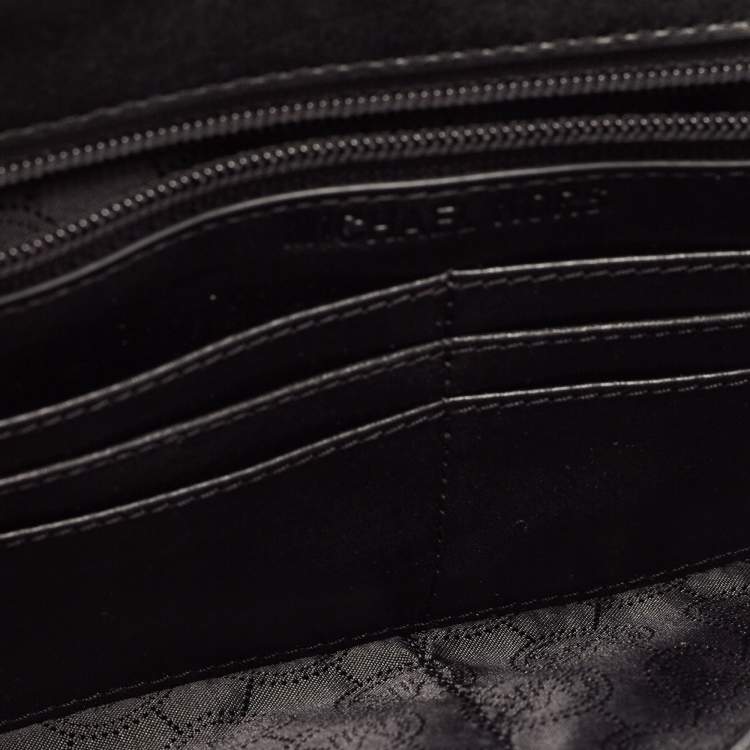 Pre Owned Michael Kors Black Leather Natalia Tile Studded Flap Clutch