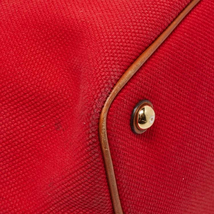 Pre Owned Michael Kors Red/Brown Canvas and Leather Large Raven Shoulder Bag