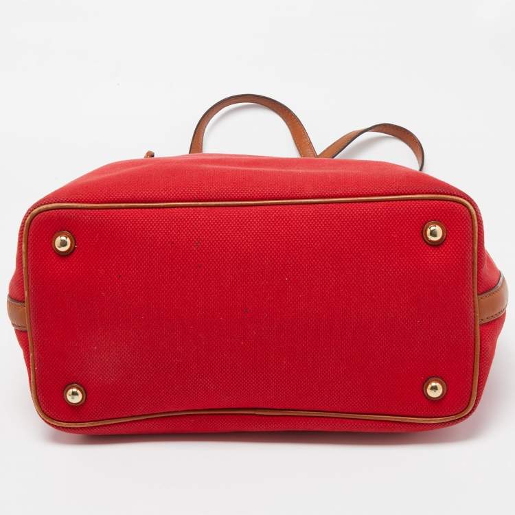 Pre Owned Michael Kors Red/Brown Canvas and Leather Large Raven Shoulder Bag