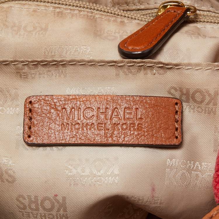 Pre Owned Michael Kors Red/Brown Canvas and Leather Large Raven Shoulder Bag