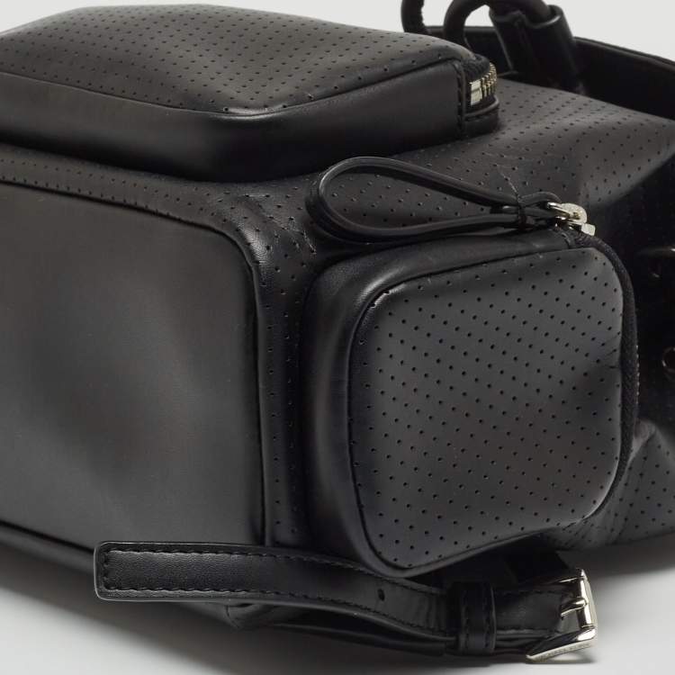 Pre Owned Michael Kors Black Perforated Leather Small Cargo Abbey Backpack