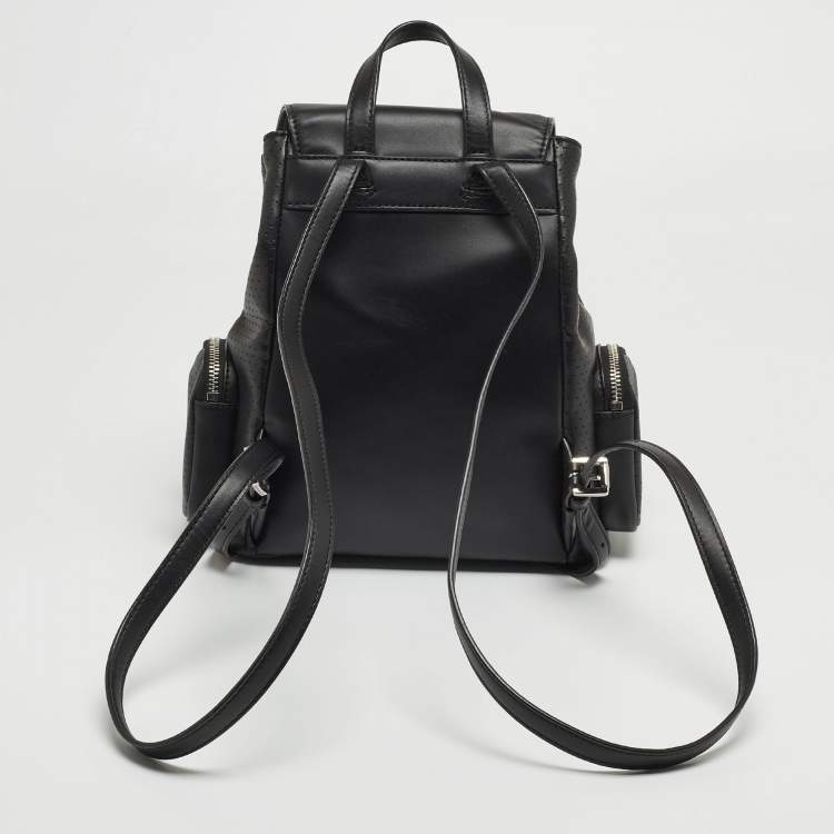 Pre Owned Michael Kors Black Perforated Leather Small Cargo Abbey Backpack