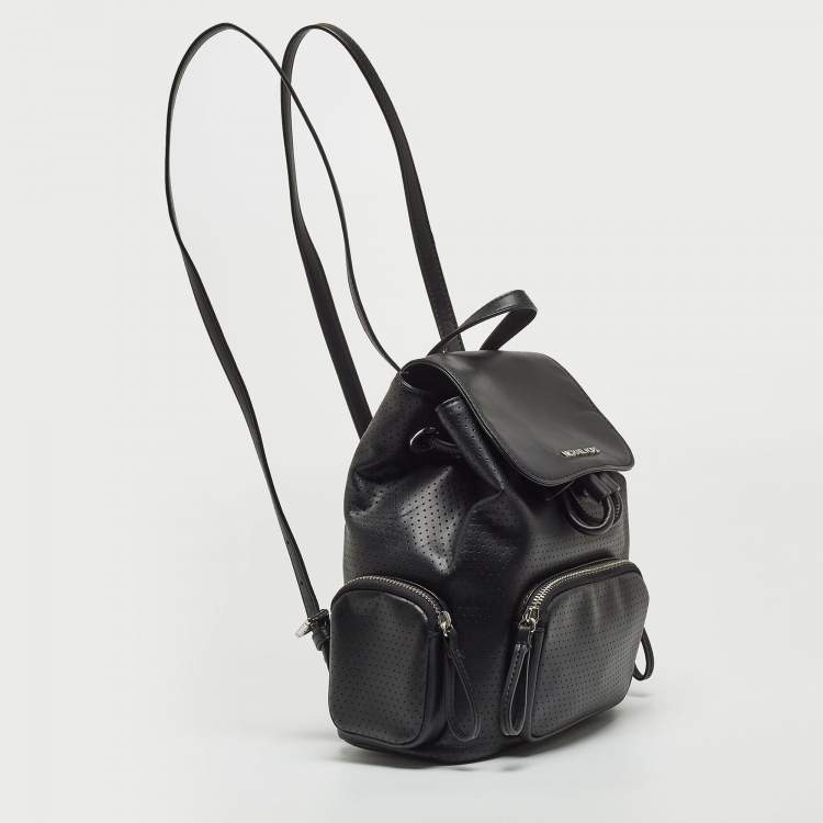 Pre Owned Michael Kors Black Perforated Leather Small Cargo Abbey Backpack