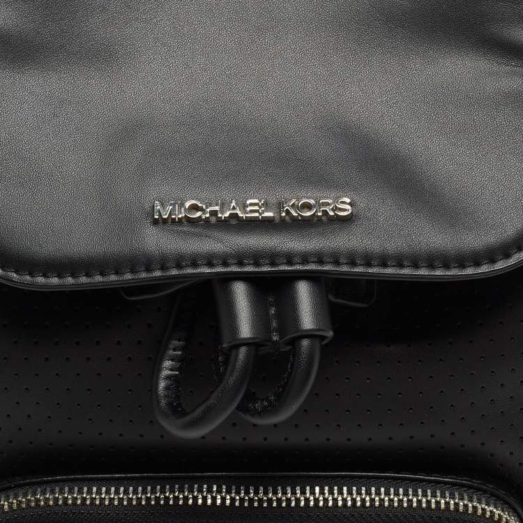 Pre Owned Michael Kors Black Perforated Leather Small Cargo Abbey Backpack