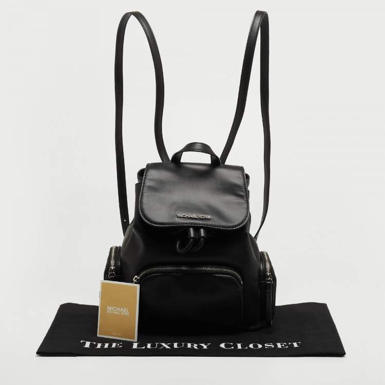 Pre Owned Michael Kors Black Perforated Leather Small Cargo Abbey Backpack
