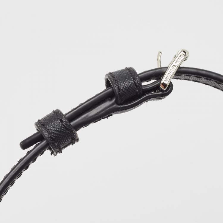 Pre Owned Michael Kors Black/Grey Signature Coated Canvas and Leather Jet Set Camera Crossbody Bag