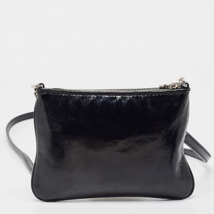 Pre Owned Michael Kors Black Patent Leather Zip Crossbody Bag