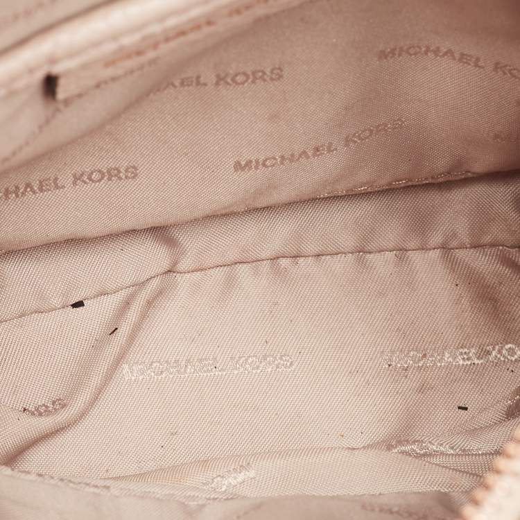 Pre Owned Michael Kors Cream/Pink Leather Mini Mott Crossbody Bag