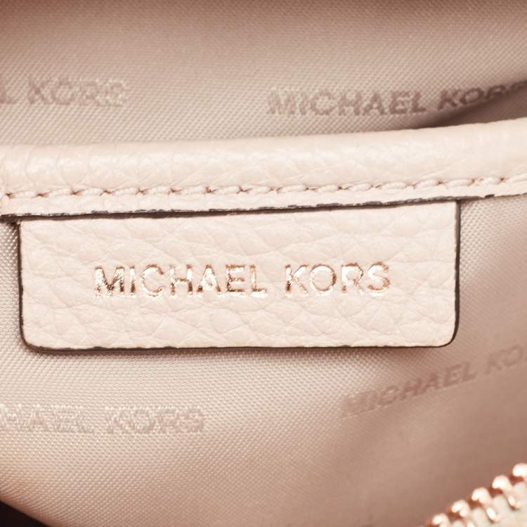 Pre Owned Michael Kors Cream/Pink Leather Mini Mott Crossbody Bag