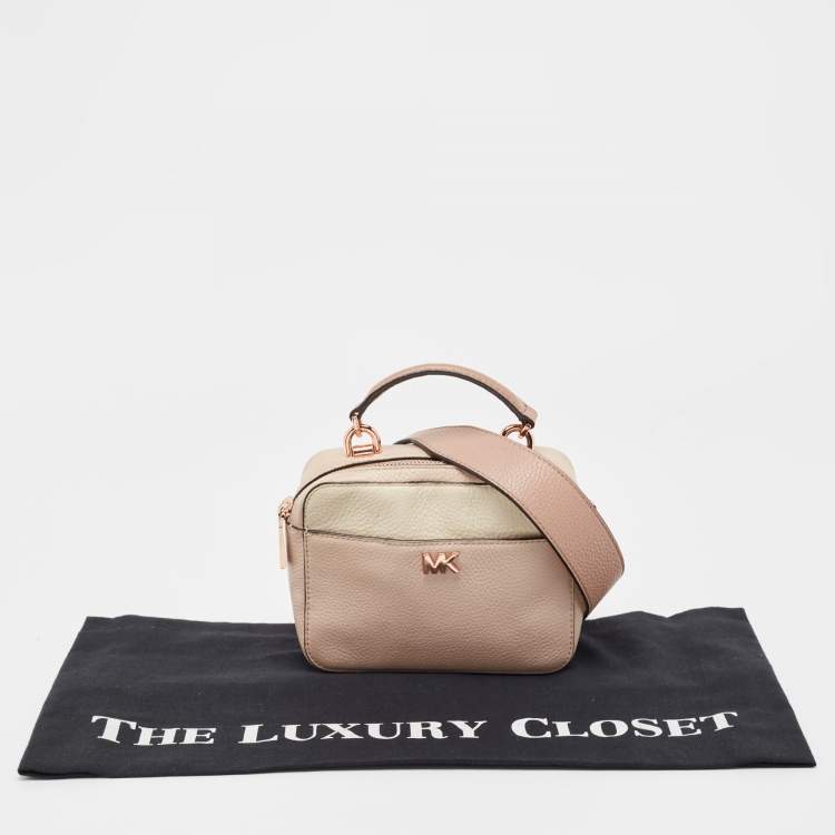 Pre Owned Michael Kors Cream/Pink Leather Mini Mott Crossbody Bag