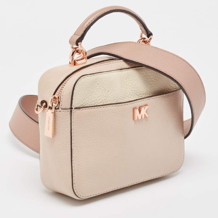 Pre Owned Michael Kors Cream/Pink Leather Mini Mott Crossbody Bag