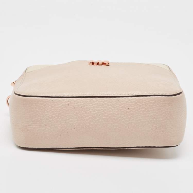 Pre Owned Michael Kors Cream/Pink Leather Mini Mott Crossbody Bag