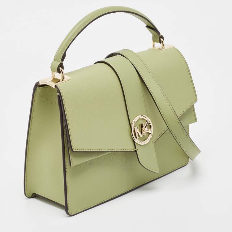 Pre Owned Michael Kors Green Saffiano Leather Greenwich Top Handle Bag