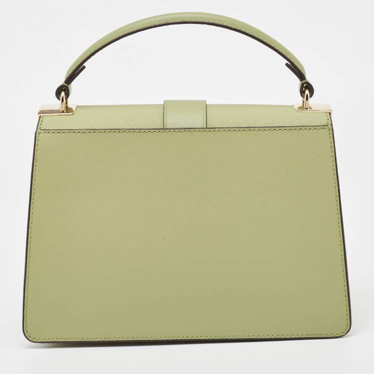 Pre Owned Michael Kors Green Saffiano Leather Greenwich Top Handle Bag