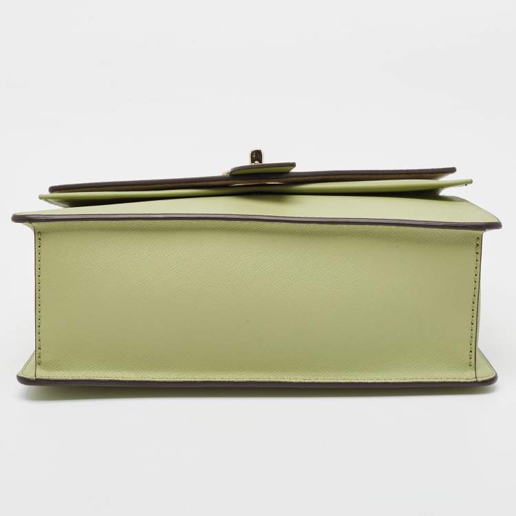 Pre Owned Michael Kors Green Saffiano Leather Greenwich Top Handle Bag