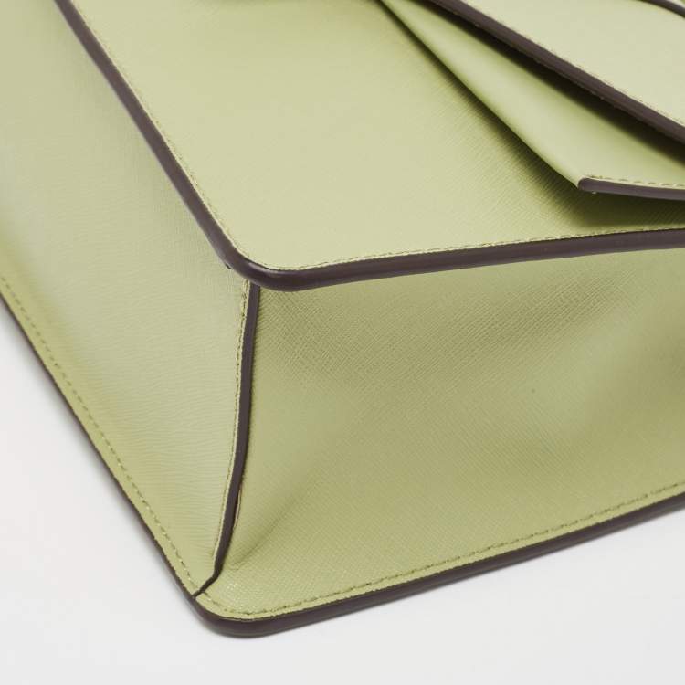Pre Owned Michael Kors Green Saffiano Leather Greenwich Top Handle Bag