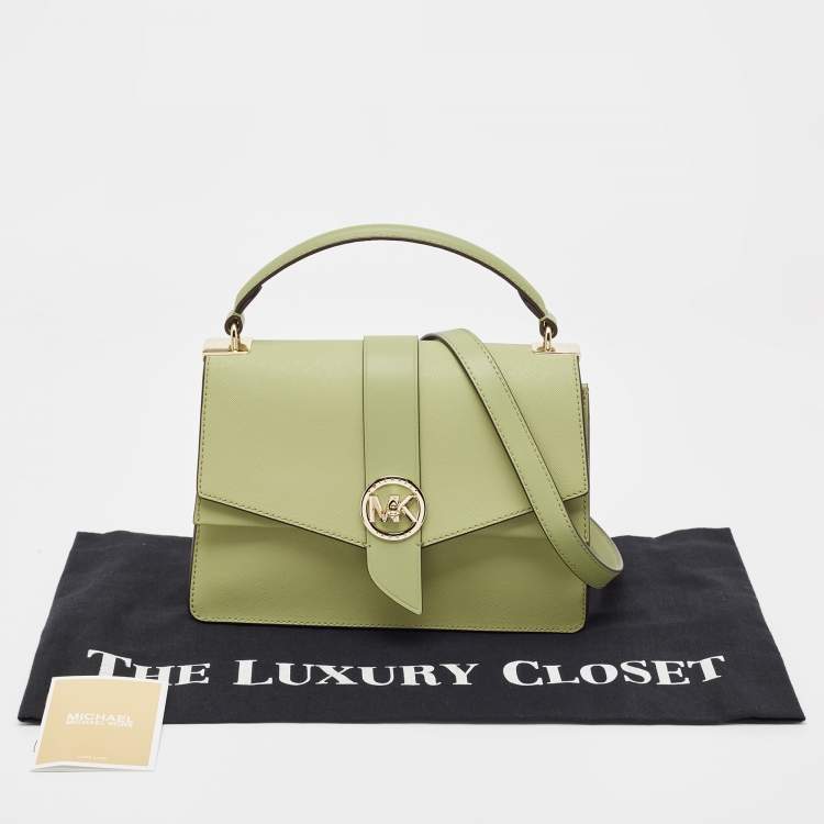 Pre Owned Michael Kors Green Saffiano Leather Greenwich Top Handle Bag